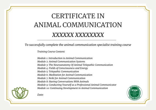 Certificado oficial de especialista en comunicación con animales