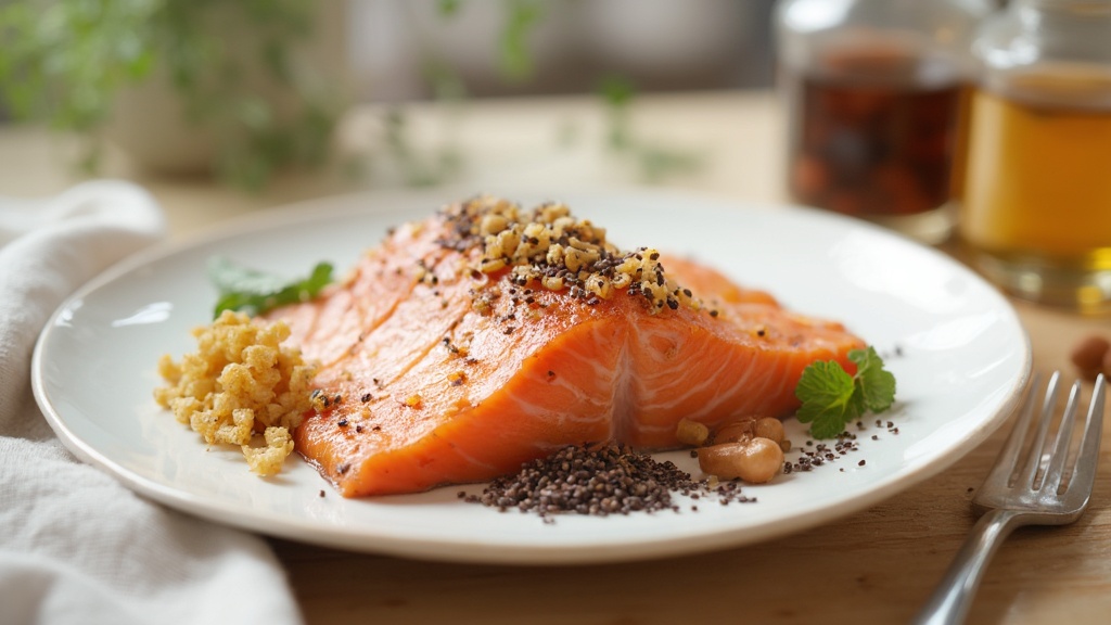 Plato con salmón y fuentes de omega-3